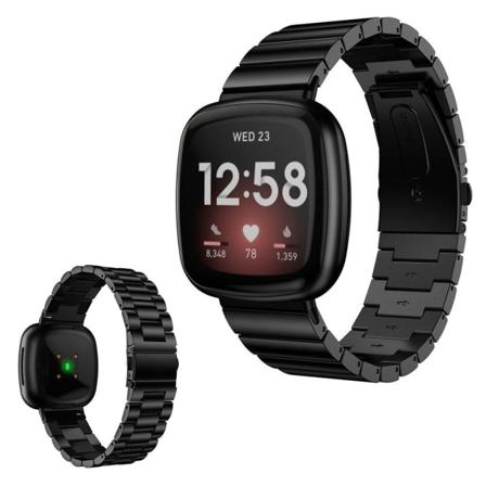 rostfritt stål hållbar klockarmband för Fitbit Versa 3 - svart Svart