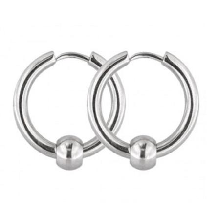 1par10 Mm Hoops Örhängen I Rhodium Pläterad 316l Stål Med Kula