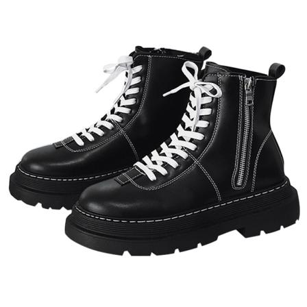 Män Mode Casual Sido Zip Läder Bootie Snörning Ankel Booties