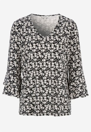 Cellbes of Sweden - Jerseytopp med volangtermer i svart / mønstret for damer i størrelse 50/52