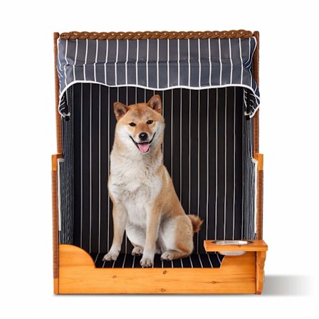 Hundestrandstol med skål – Træ og rattan