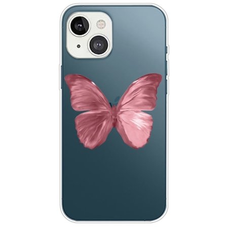 Butterfly läder iPhone 14 fodral - Rosa