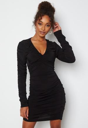 John Zack Rouched V Neck Mini Dress XL (UK16) Black Minimekot Dam
