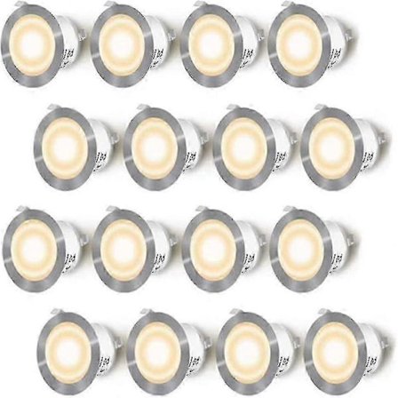 Pakke med 16 LED innfelte spotter for treterrasse, vanntett IP67, utendørs innfelt spot-kit