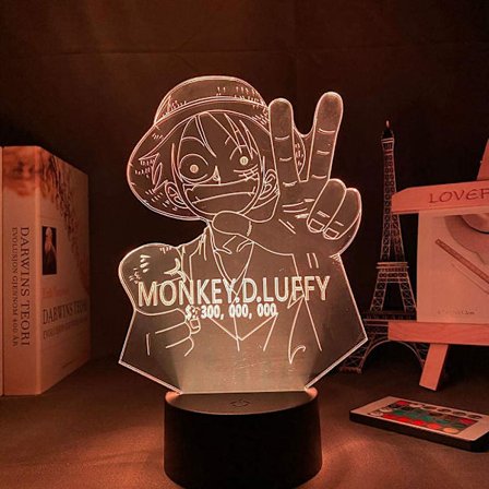 One Piece Luffy 3D Illusions nattlampe med smart berøring, RGB-effekt, USB-kabeldrevet, kreativ 3D japansk anime-lampe