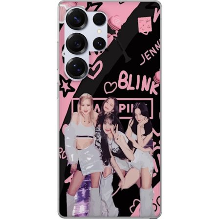 Kompatibel Mobilcover til Samsung Samsung Galaxy S25 Ultra Blackpink Blink design med Lisa Jennie Jisoo og Rose, lyserød og sort baggrund, fanmerchan