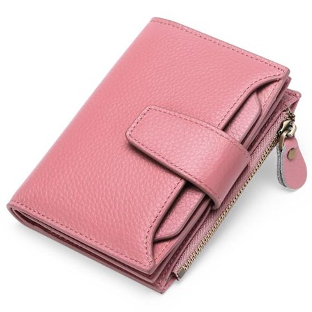 Dam Blockerande Läder Liten Kompakt Tvåfaldig Plånbok med Dragkedja Fickkortsfodral Plånbok med ID-Fönster