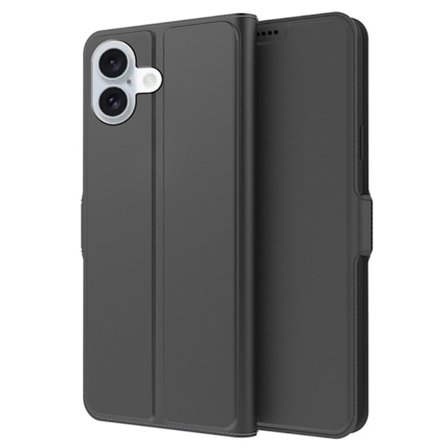 Glatt og tynt premium PU-skinnetui for iPhone 16 - Svart