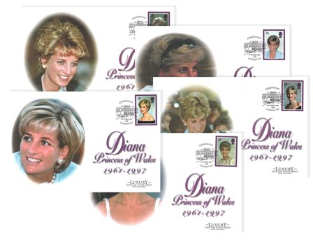 England - Prinsesse Diana førstedagskuverter - Flot samling á 5 førstedagskuverter