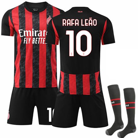 Heta 25-26 AC Milan Hjemme NO.10 Rafael Leão Trøyer Barn Voksen Fotballsett med Sokker NO.10 NO.10