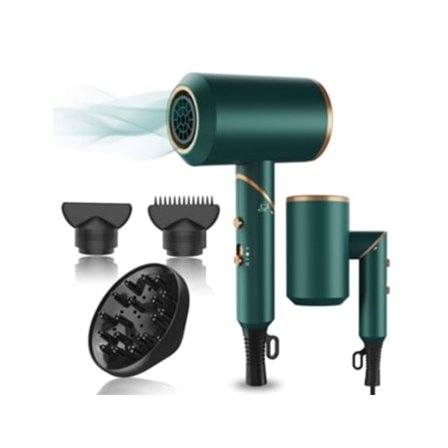 Hårføner 1800W Ionisk Hårføner med Diffuser og Munnstykker Kraftig Hårføner for Rask Tørking av Hår