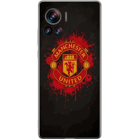 Kompatibelt Mobildeksel til Motorola Motorola Edge 30 Ultra Manchester United logo i rød og gul farge med røff sportslig bakgrunn
