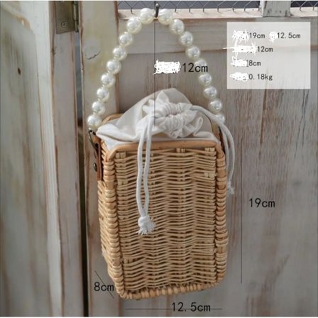 Vertikal vävd pärlväska handkorg, handvävd väska, handväska, blomkorg, handvävd korg, handtag och foder, utsökt vävd korg