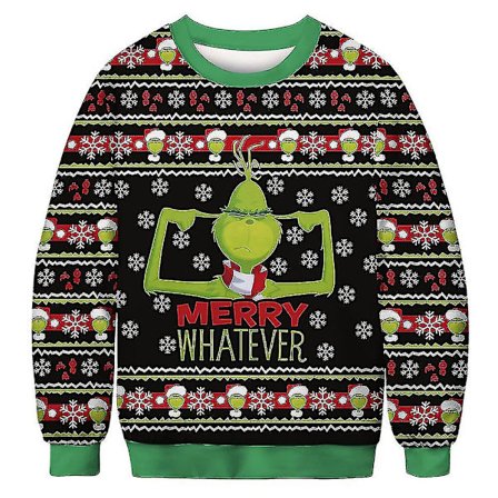 Rolig 3D-tryckt Tröja Herrar Kvinnor Fula Julstickade Tröjor Toppar Festtröja Huvtröja - Grinchen God Jul Vad Nu qd