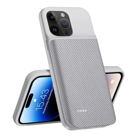 iPhone 14 Pro Batteriskal 6800mAh Rechargeable Oxford Cloth - Silver