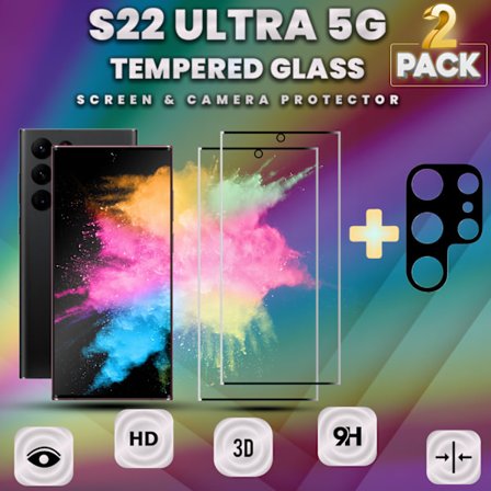2-Pack SAMSUNG S22 ULTRA Näytönsuoja & 1-Pack linssinsuoja - Karkaistu Lasi 9H - Super laatu 3D