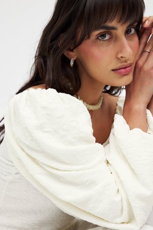 NA-KD Puff Sleeve Top - Toppe med puff ærmer - OffHvid - XL (EU 46)