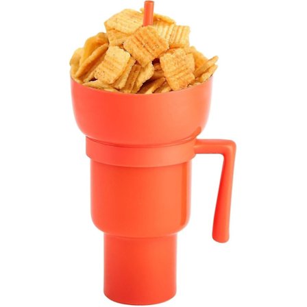 Mellanmåls- och dryckeskåpa 2 i 1, Stadium Tumbler, Mellanmålskoppskål med sugrör, återanvändbar mellanmåls- och dryckeskåpa, stänksäker läckagesäker 