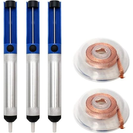 Desoldering Pump Lödtråd, 3 Desoldering Pump och 2 Desoldering Fläta med 2,5 mm bred och 1,5 m lång, blå