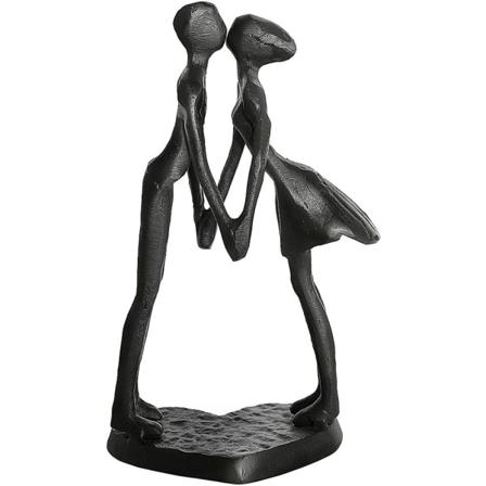 Kjærlig par kunst jern skulptur, lidenskapelig kjærlighetsstatue romantisk metalldekorasjon hjem og kontor dekorasjon (holder hender og kysser)