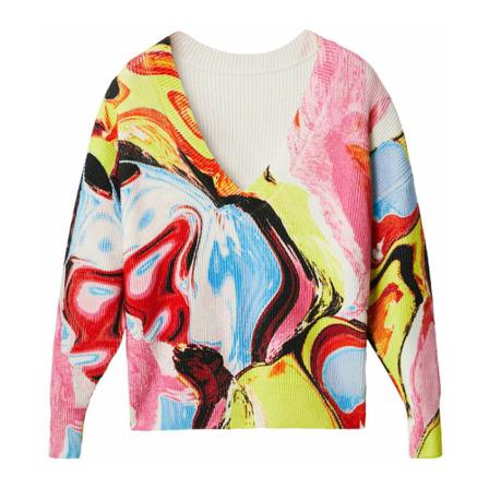 Desigual V-neck Strik Pink, Dame Striktrøjer