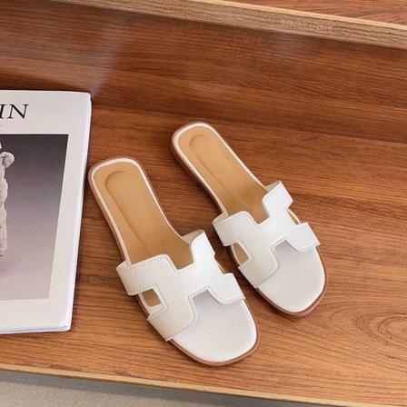 IC Damsandaler med platt band, glidande sandaler, vit, svart, metalliska sandaler