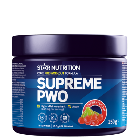 Komplett PWO Star Nutrition Supreme PWO 250 g, Cherry - Bodyman.dk