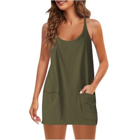 Kvinder Casual Pocket Knit Short Dress mørkegrøn XL