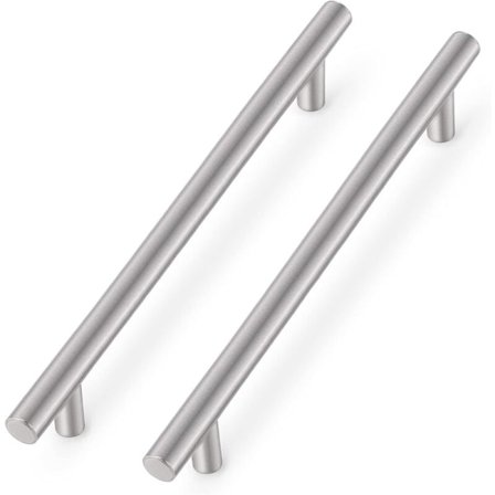Kampagne, 10 x børstet nikkel rustfrit stål køkkenskab T-håndtag møbelskuffe trækker skabsknapper (256 mm hulcentre/320 mm længde)