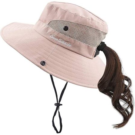 Ny - Dame Hestehale Solhat UV Beskyttelse Foldbar Mesh Bred Skygge Strand Fiskeri Hat