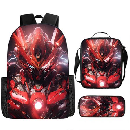 Mechanical Style 3-Piece Skolväska Set – Stor Ryggsäck för Elever, Anime Cartoon Design, Vattentålig & Slitstark
