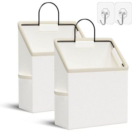 (Hvid) 2-pak væghængt opbevaringspose med klæbende krog, skab H