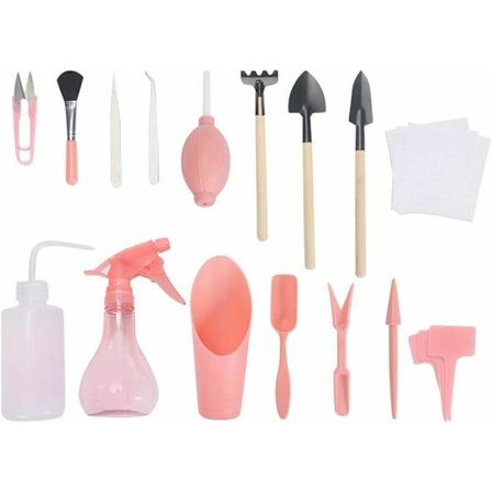 16 st/set Sukkulent Kit Omplanteringsverktyg Set Mini Trädgård Verktyg Set Trädgård Kit Omplanteringsverktyg för Inomhus Trädgård Växtvård (Rosa)