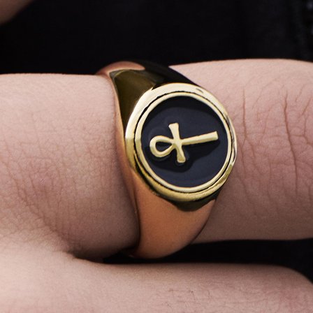Gold-Tone Ankh Signet Ring for Men - Signet rings