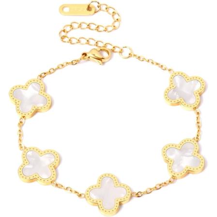 (SSDLV) Clover Armbånd for Kvinner, 18K Gullbelagt Firkløver Armbånd Hvit Svart Grønn Clover Armbånd for Kvinner Gave [LGL] gold white