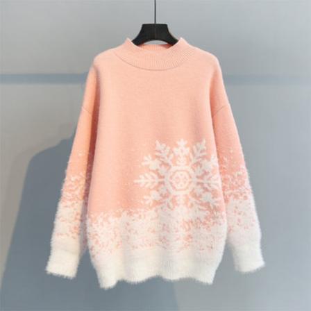 Mub- 2023 Tröja Julstickad Damtröja Pink XL