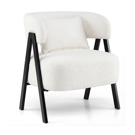 Hvid loungestol med kunstpels og lændepude