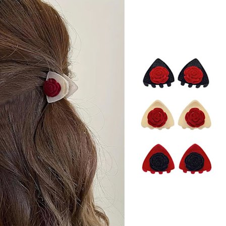 6 st Mini Cat Ear Flocking Rose Hårklämma Klämmor Lugg Hårklämma Söt Retro Flocking Hårklämma Hårtillbehör fo
