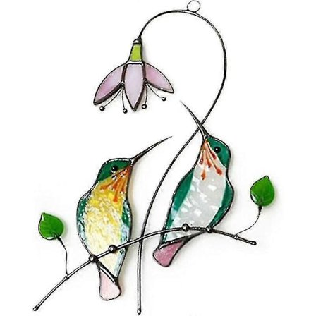 Vinduesophæng Dekoration Blå Fugl Farvet Glas Solfanger Vinduesdekoration