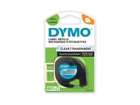 DYMO S0721530 12267 LetraTAG Plastic tape [12mm x 5.5m Vinyl Transparant]