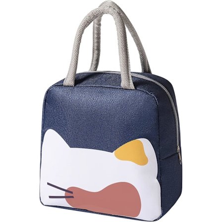 Søte lunsjvesker for kvinner Tegneserie Termisk Tote Bag (Marineblå Katt)