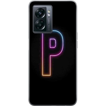Kompatibel Mobilcover til OnePlus OnePlus Nord N300 Minimalistisk neonbogstav P i farvegradient og lyseffekt mod sort baggrund i digital neonstil
