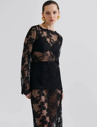 Malina Leni Sheer Lace Top - Black - 44