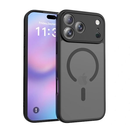 til iPhone 17 Pro Cover, Fuld Kamerabeskyttelse, Kompatibel med MagSafe Oplader, Transparent Mat Telefon Cover (sort) bl