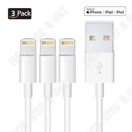 USB-kabel - TECH DISCOUNT - Paket med 3 - Kompatibilitet iPhone/iPad/iPod - Hastighet 30MB/s - 1 meter