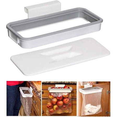 Roskakorin pidike irrotettavalla kannella, roskapussiteline, ei vaadi asennusta, kannettava roskapussiteline keittiöön, kylpyhuoneeseen, autotalliin, 