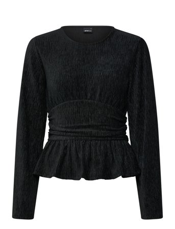 Gina Tricot Velvet Peplum Top - Black - M