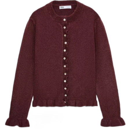 Vinröd kofta från Zara med volang