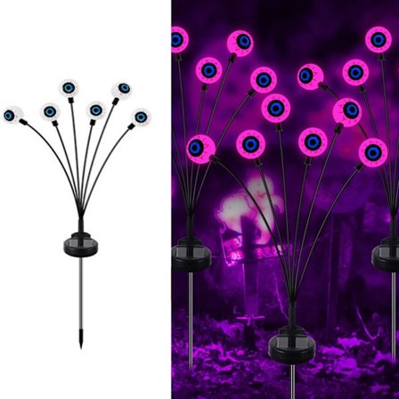 LED-ljusslingor, Solar 6-huvuds ögonglobslampa utomhus, lila ljus, Halloween-dekoration