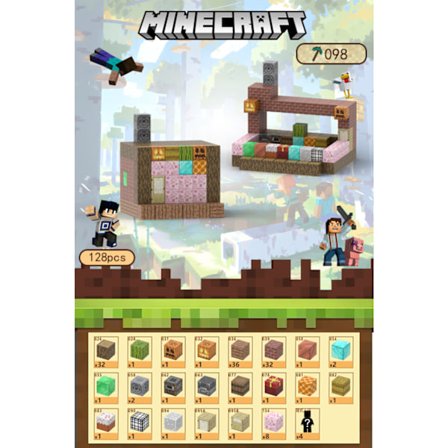 Minecraft Byggeklosser, Magnetiske Byggeklosser Leke - Bakeri 128 Klosser, 4 Figurer